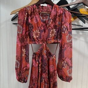 A.L.C. Pink and Rust Floral Cutout Maxi Dress
